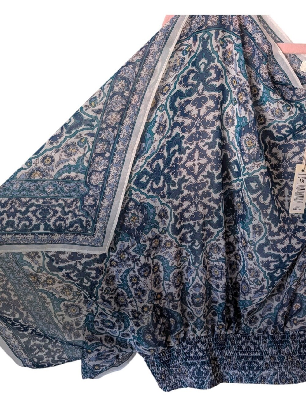 Max Studio Blue And Green Floral Poncho Blouse Size 1X New - Picture 3 of 8